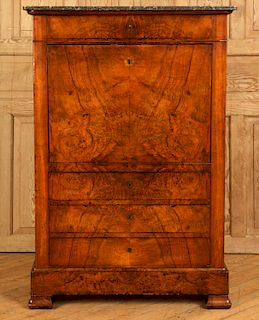19TH C. FRENCH BURL WOOD EMPIRE STYLE ABATTANT