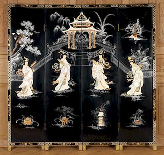 4 PANEL CHINESE SCREEN APPLIED SHELL DECORATION