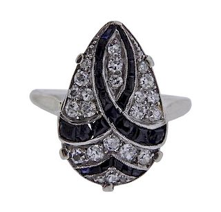 Art Deco Platinum Diamond Onyx Ring 