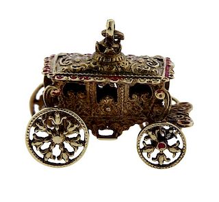 14k Gold Enamel Carriage Charm Pendant 