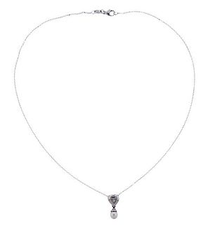 18K Gold Diamond Pearl Heart Pendant Necklace