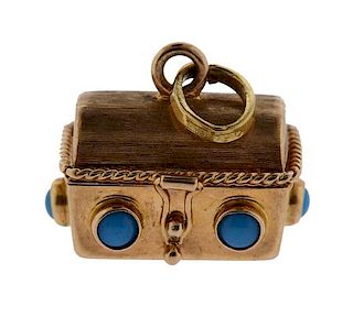 18k Gold Turquoise Treasure Chest Charm Pendant 