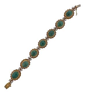 14k Gold Green Stone Pearl Bracelet 