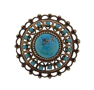 14k Gold Turquoise Brooch Pendant 