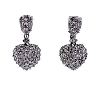 Platinum Diamond Heart Drop Earrings