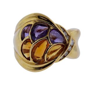 18k Gold Diamond Citrine Amethyst Ring 