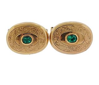 18k Gold Emerald Cufflinks 