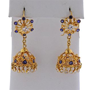 22k Gold Color Stone Drop Earrings 