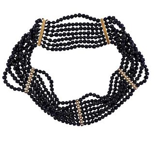 14k Gold Onyx Pearl Choker Necklace 
