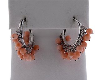 18k Gold Coral Bead Earrings 