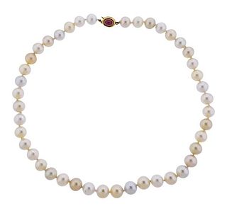 18k Gold Sapphire Ruby Pearl Necklace 