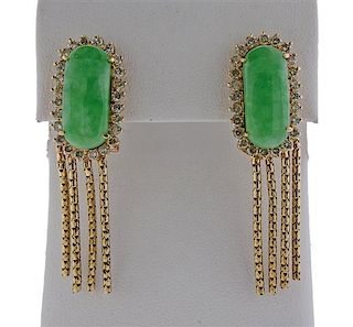 14k Gold Diamond Jade Earrings 