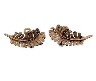 Antique 14K Gold Feather Motif Earrings