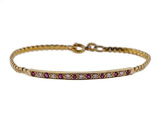 14k Gold Diamond Ruby Tag Bracelet 