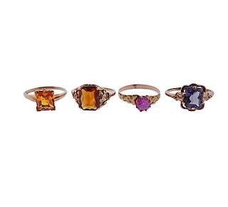 10k Gold Color Stone Ring Lot of 4