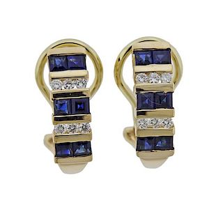 14k Gold Diamond Sapphire Half Hoop Earrings