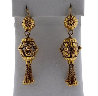 High Karat Gold Drop Tassel Earrings