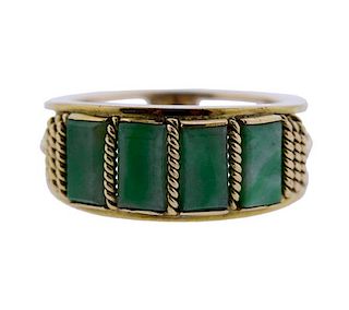 14K Gold Green Stone Band Ring