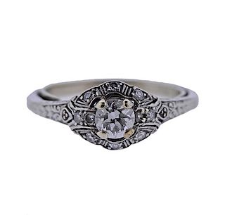 Antique Art Deco Platinum Diamond Engagement Ring 