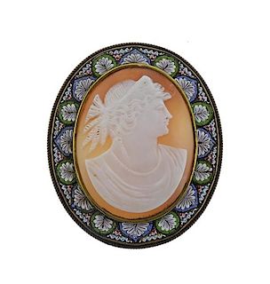 Antique Gold Micro Mosaic Shell Cameo Brooch 