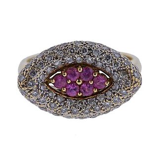 18k Gold Diamond Pink Sapphire Ring 