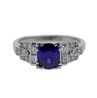 Granat Bros. Palladium Diamond Blue Stone Ring