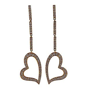 Adler 18k Gold Diamond Heart Long Earrings 