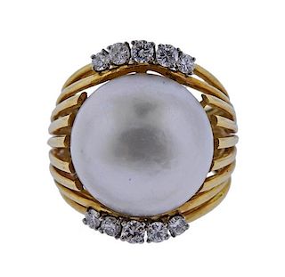 18K Gold Diamond Mabe Pearl Ring