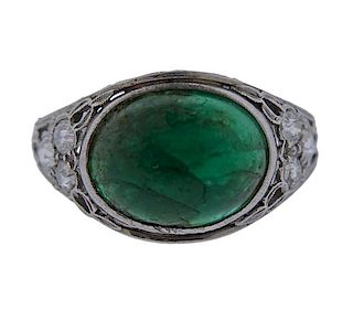 Platinum Diamond Emerald Filigree Ring