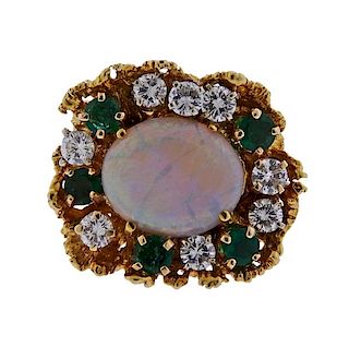 18K Gold Diamond Emerald Opal Ring