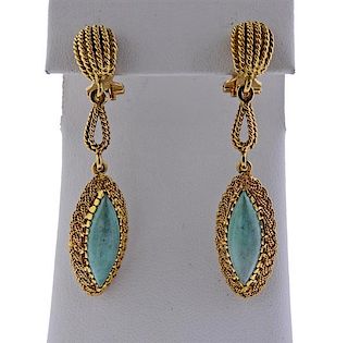 18K Gold Turquoise Dangle Earrings
