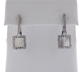 18K Gold Diamond Mother of Pearl Square Earrings