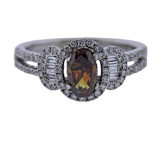 14K Gold Brown White Diamond Engagement Ring