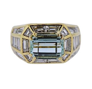 18K Gold Diamond Aquamarine Ring