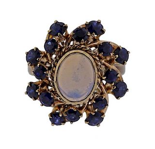 18K Gold Opal Blue Stone Ring