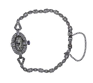 Art Deco Platinum Diamond Bracelet Watch