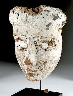 Impressive Egyptian Gesso'd Wood Sarcophagus Mask