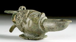 Roman Bronze Oil Lamp w/ Nubian Face