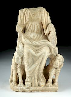 Roman Marble Statue - Seated Goddess w/ Lions