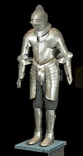 19th. C. English Suit of Armor with Helmet, Displayed