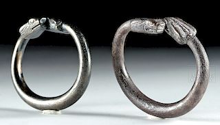 Pair Achaemenid Silver Bracelets w/ Snakes, 259.4 g