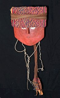 Superb Chancay Wood Mask w/ Textile Headband