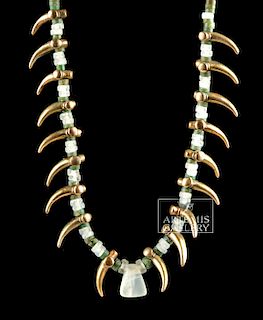 Stunning Colombian Gold Jaguar Claw & Crystal Necklace