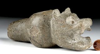 Pre-Columbian Stone Mace Head with Jaguar Face