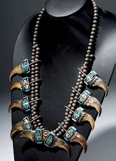 1920s Native American Silver Bear Claw Necklace
