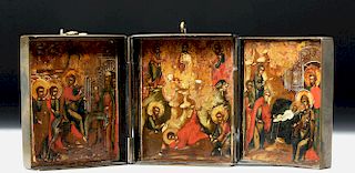19th C. Russian / Greek Traveling Icon Triptych