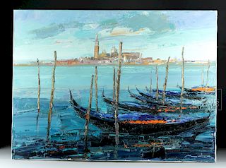 Contemporary G. Mortier Painting - Gondolas in Venice