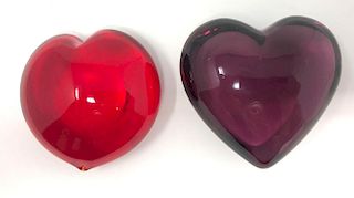 Red Heart Paperweight & Art Glass Heart Paperweight