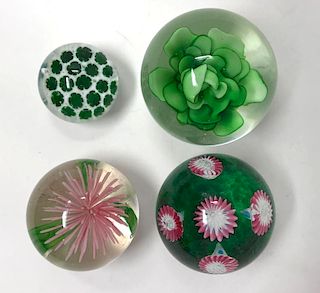 Four Floral Art Glass Paperweights 