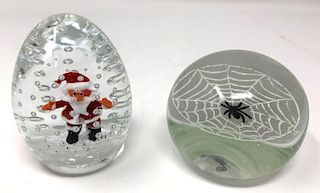 Murano Santa Paperweight & Spider Art Glass Paperweight 